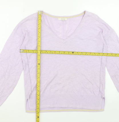 White Stuff Women's Purple V-Neck Cotton Linen Jumper Size 10