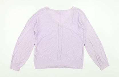 White Stuff Women's Purple V-Neck Cotton Linen Jumper Size 10