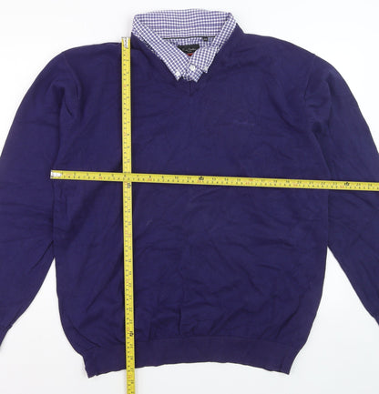 Pierre Cardin Men Blue 4XL V-Neck Cotton Pullover Jumper