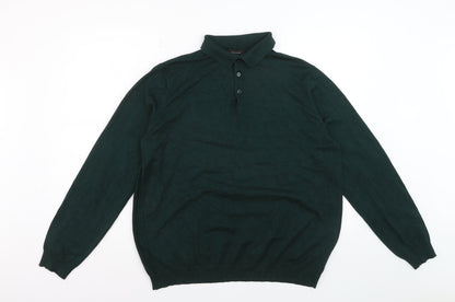 River Island Men's Green Long Sleeve Knit Polo Shirt XL