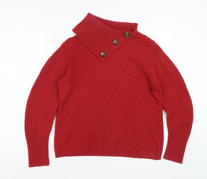 Roman Women Red Size 14 Wool Blend Button Neck Jumper
