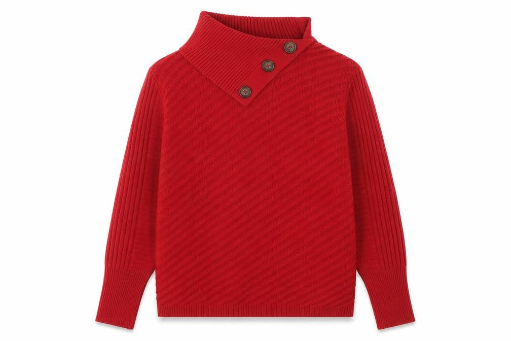 Roman Women Red Size 14 Wool Blend Button Neck Jumper