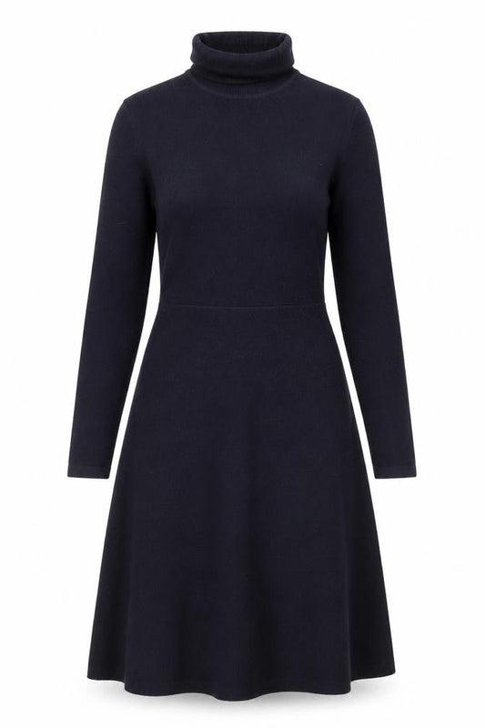 Front view of French Connection Women Black Knit Roll Neck A-Line Dress M