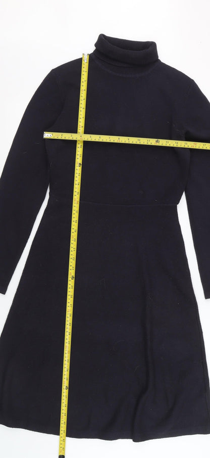 French Connection Women Black Knit Roll Neck A-Line Dress M
