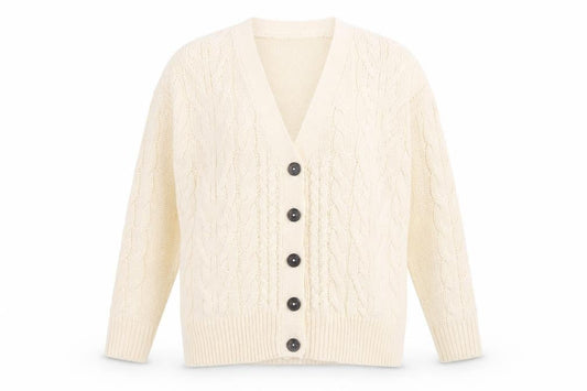 Brave Soul Women Ivory Cable Knit V-Neck Cardigan Size 12