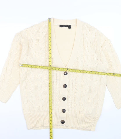 Brave Soul Women Ivory Cable Knit V-Neck Cardigan Size 12