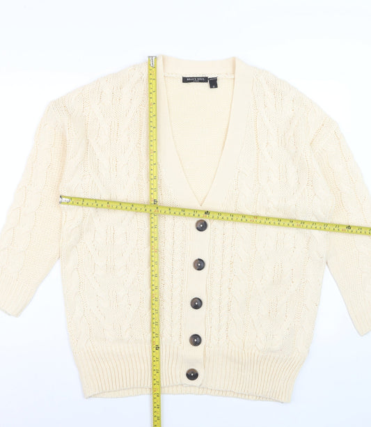 Brave Soul Women Ivory Cable Knit V-Neck Cardigan Size 12