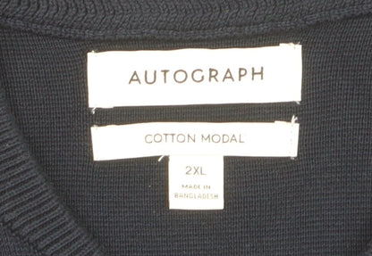 Marks and Spencer Men’s Blue 2XL Half Zip Cotton Modal Jumper