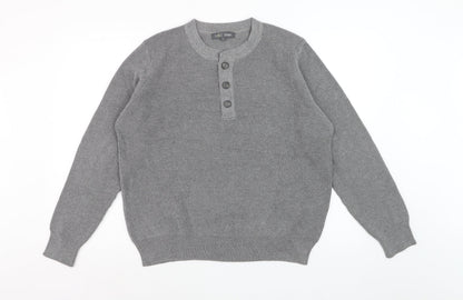 Marks and Spencer Men's Grey Henley Knit Jumper Size L