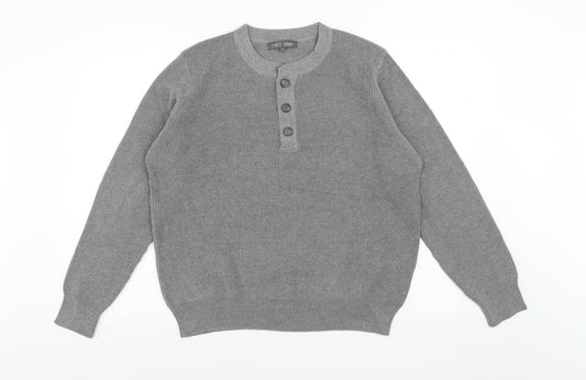 Marks and Spencer Men's Grey Henley Knit Jumper Size L
