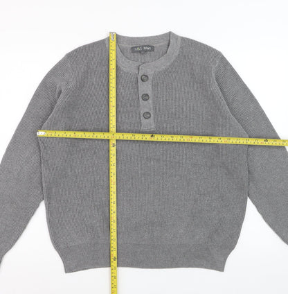 Marks and Spencer Men's Grey Henley Knit Jumper Size L