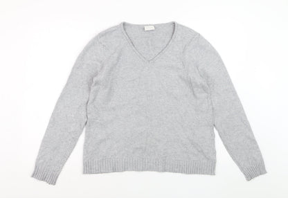 Vila Women Grey V-Neck Pullover Jumper Size L Soft Knit