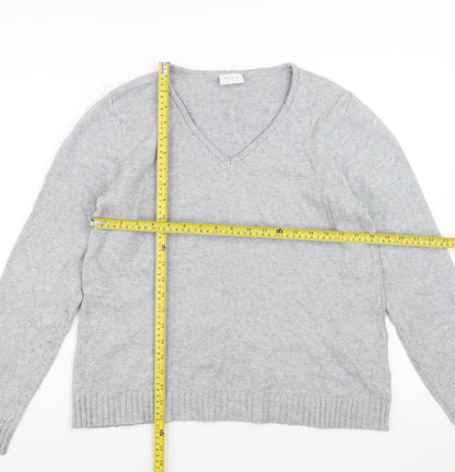 Vila Women Grey V-Neck Pullover Jumper Size L Soft Knit