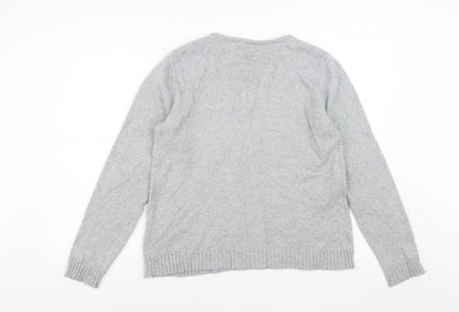 Vila Women Grey V-Neck Pullover Jumper Size L Soft Knit