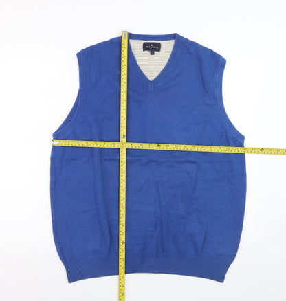 Marks and Spencer Men's Blue Cotton V-Neck Sleeveless Vest L