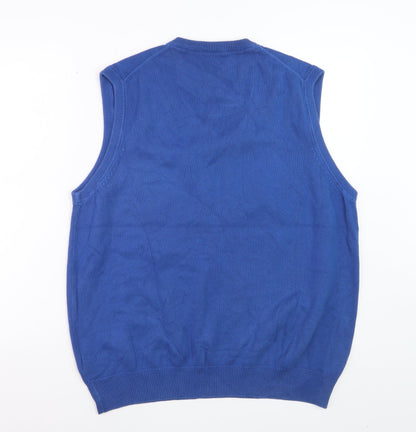 Marks and Spencer Men's Blue Cotton V-Neck Sleeveless Vest L