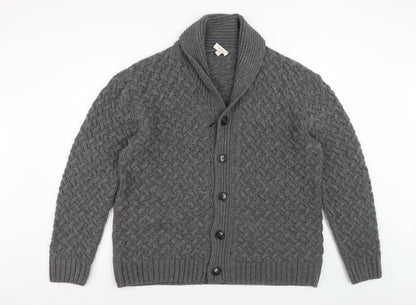 Next Men's Grey Lambswool Cable-Knit Shawl Collar Cardigan XL