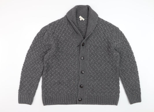 Next Men's Grey Lambswool Cable-Knit Shawl Collar Cardigan XL