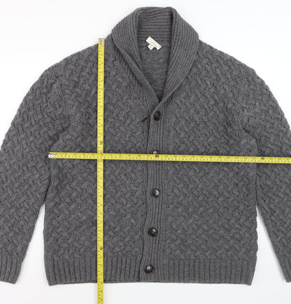 Next Men's Grey Lambswool Cable-Knit Shawl Collar Cardigan XL