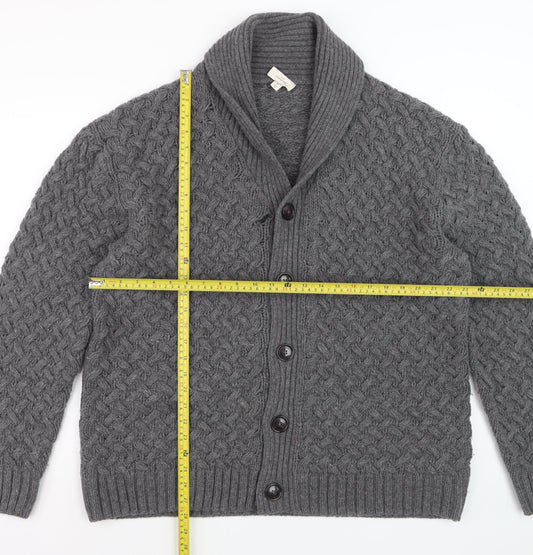 Next Men's Grey Lambswool Cable-Knit Shawl Collar Cardigan XL