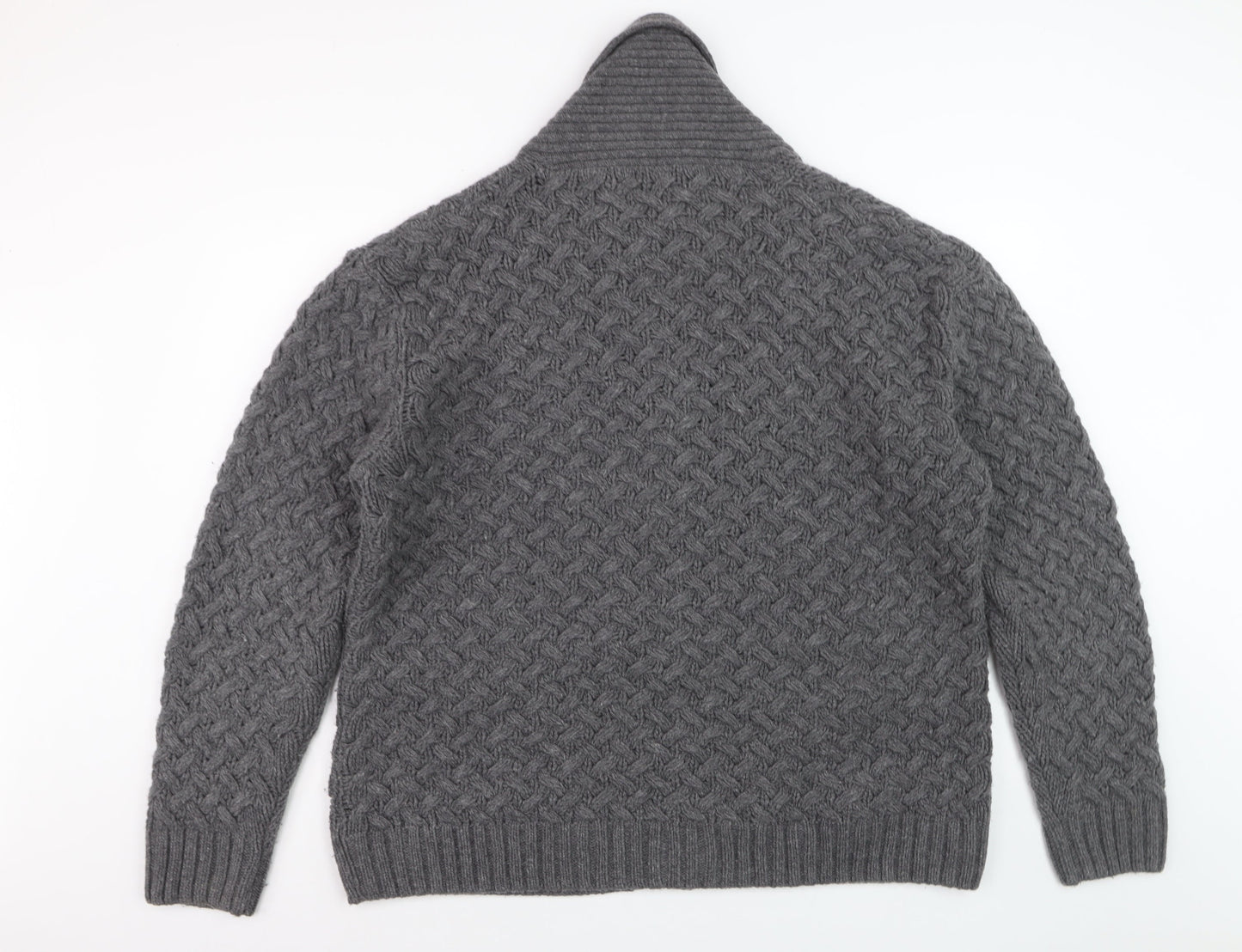 Next Men's Grey Lambswool Cable-Knit Shawl Collar Cardigan XL