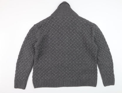 Next Men's Grey Lambswool Cable-Knit Shawl Collar Cardigan XL