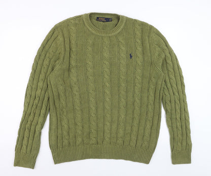 Ralph Lauren Men's Green Cable-Knit Cotton Jumper L