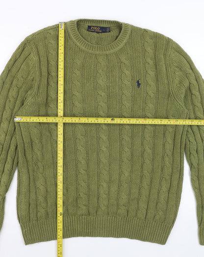 Ralph Lauren Men's Green Cable-Knit Cotton Jumper L