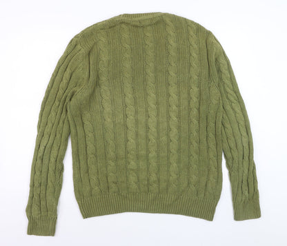 Ralph Lauren Men's Green Cable-Knit Cotton Jumper L