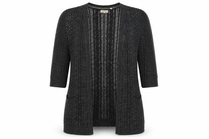 FatFace Womens Black Open Knit 3/4 Sleeve Cardigan Size 8