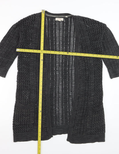 Fat Face Womens Black Open Knit 3/4 Sleeve Cardigan Size 8