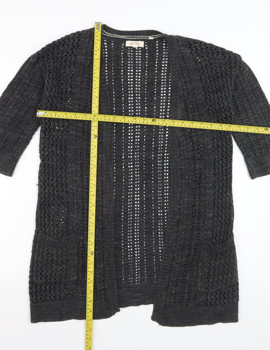 Fat Face Womens Black Open Knit 3/4 Sleeve Cardigan Size 8