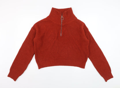 Urban Outfitters Women’s Red Half Zip Knit Jumper Size M Acrylic Cotton