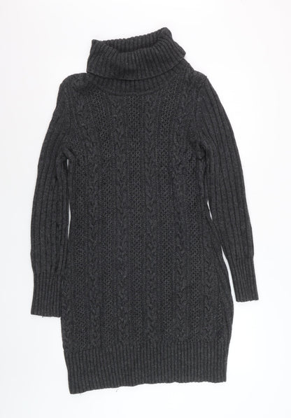 Hobbs Women’s Grey Long Sleeve Roll Neck Cable Knit Jumper Dress M