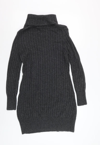 Hobbs Women’s Grey Long Sleeve Roll Neck Cable Knit Jumper Dress M