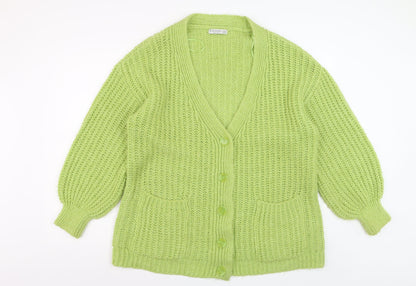 Stradivarius Womens Green Chunky Knit V-Neck Cardigan XS
