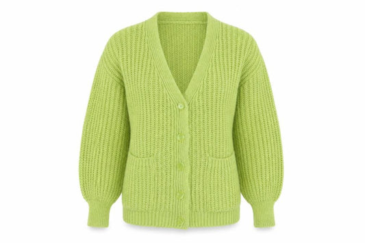 Stradivarius Womens Green Chunky Knit V-Neck Cardigan XS