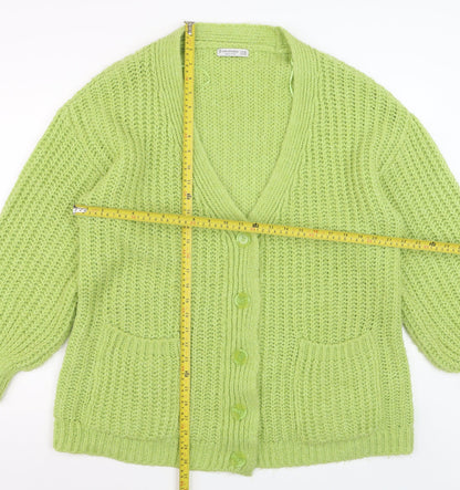 Stradivarius Womens Green Chunky Knit V-Neck Cardigan XS