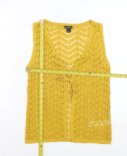 Boohoo Women Yellow Open Knit Sleeveless V-Neck Vest M