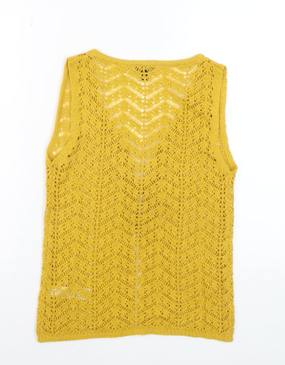 Boohoo Women Yellow Open Knit Sleeveless V-Neck Vest M