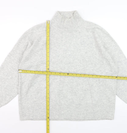 H&M Women Grey Mock Neck Long Sleeve Knit Jumper Size 14