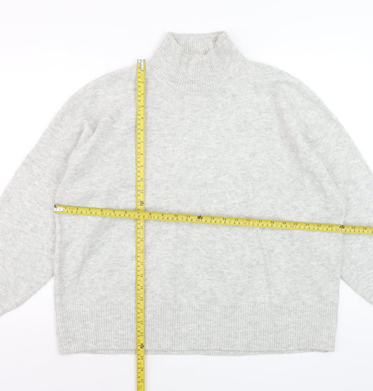 H&M Women Grey Mock Neck Long Sleeve Knit Jumper Size 14