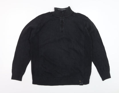 Easy Men’s Black Cotton 1/2 Zip High Neck Jumper Size L