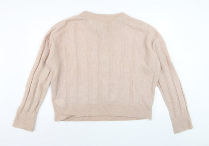 H&M Women Beige Wool Mohair Blend Cable-Knit Jumper L