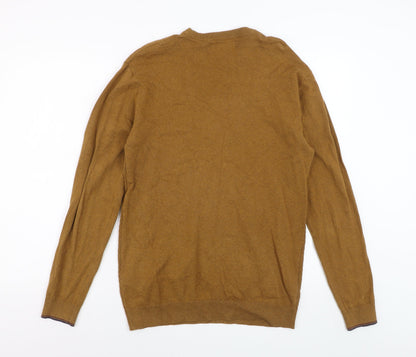 EASY Men's Brown Cotton Blend Regular Fit Crew Neck Jumper Size S