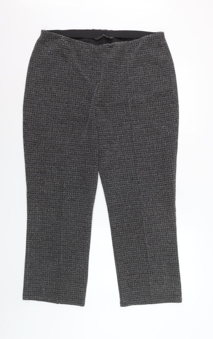 Bonmarché Women's Grey Check Straight Leg Trousers Size 16