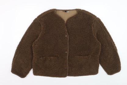H&M Divided Women Brown Fleece Jacket Size 12 Lined Soft Shell