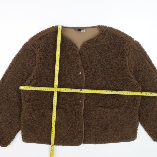 H&M Divided Women Brown Fleece Jacket Size 12 Lined Soft Shell