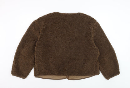 H&M Divided Women Brown Fleece Jacket Size 12 Lined Soft Shell