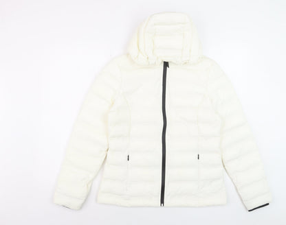 Marks and Spencer Women's White Puffer Jacket Size 10 Hooded Winter Coat